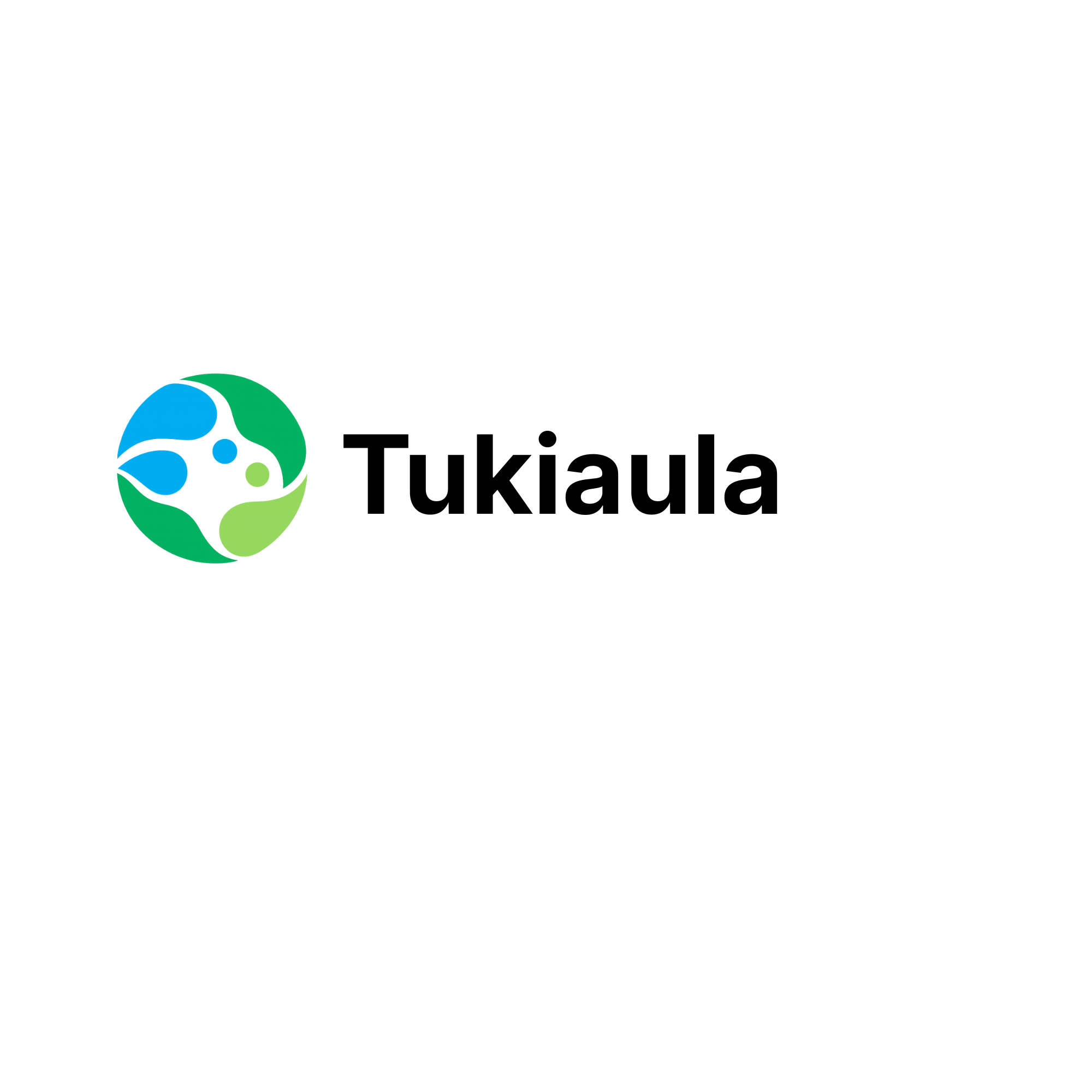 Tukiaulan logo joka on ympyrän muotoinen, vihreä sininen ja teksti Tukiaula